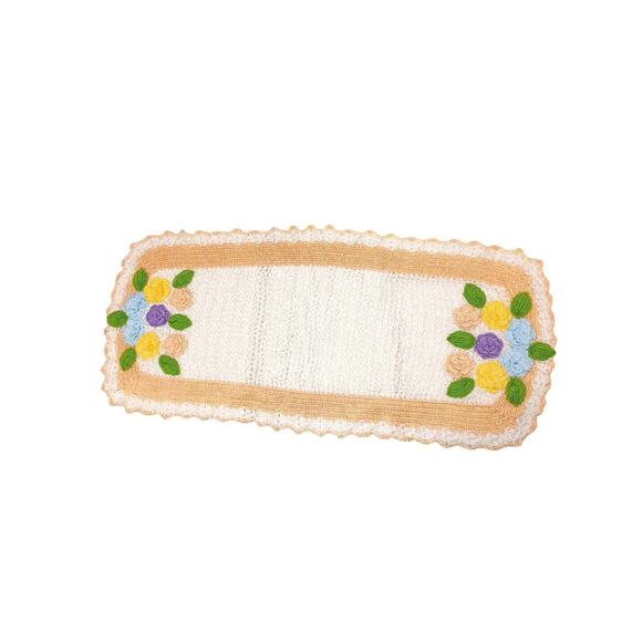 Colorful Crochet Lace 38x17 Rose DRESSER Doiley Tablecoth Grannycore Cottagecore - Picture 4 of 8